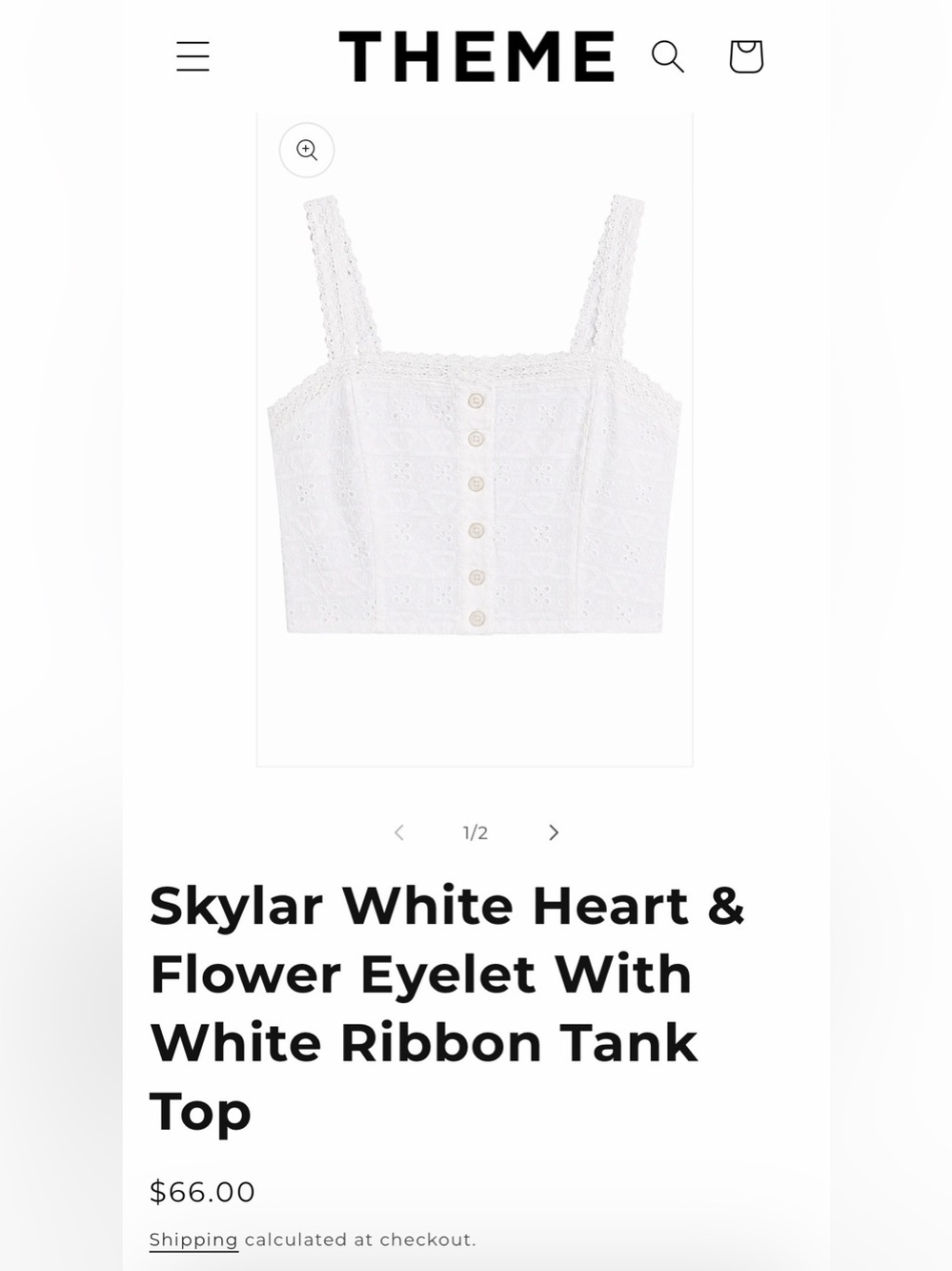THEME New York Skylar White Heart & Flower Eyelet Ribbon Tank Top